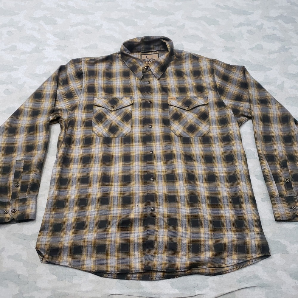 Dixxon Shirt Mens 2X Tan Plaid D-Tech Pearl Snap Long Sleeve Motorcycle
